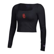 USC Trojans Women's Champion Black SC Interlock Tailgate Square Neck Long Sleeve Top